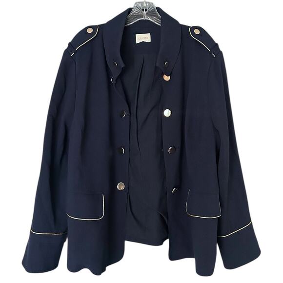 Chico’s Navy Blue Military Jacket Women’s 4/XXL Gold Button Trim Flap Pockets - Picture 7 of 10